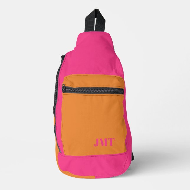 Simple Bright Pink and Orange with Monogram Sling Bag (Front)