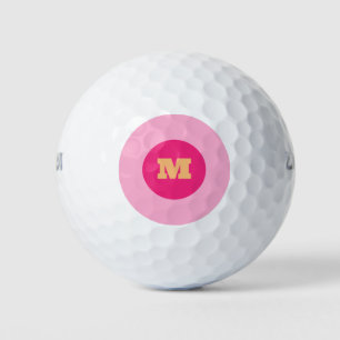 Simple Bright Pink Orange Monogram Modern Golfer Golf Balls