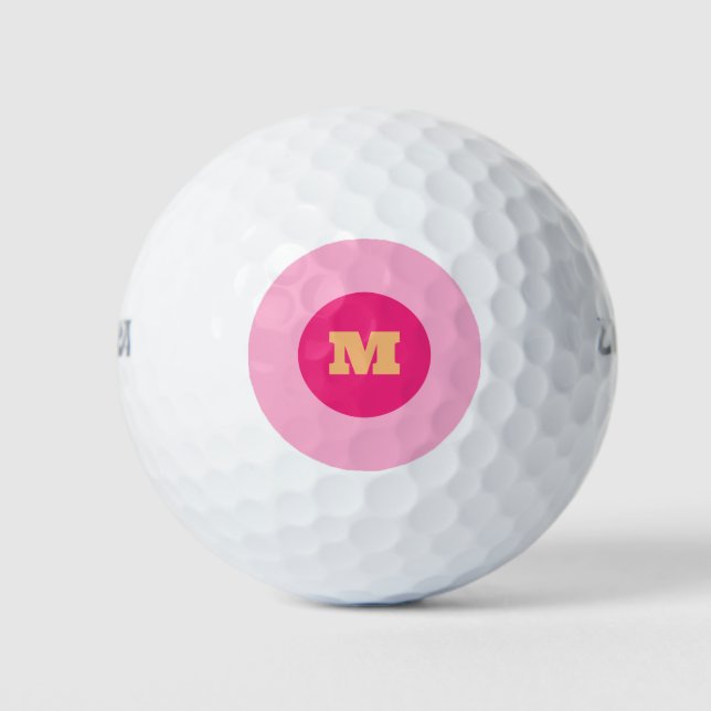 Simple Bright Pink Orange Monogram Modern Golfer Golf Balls (Front)