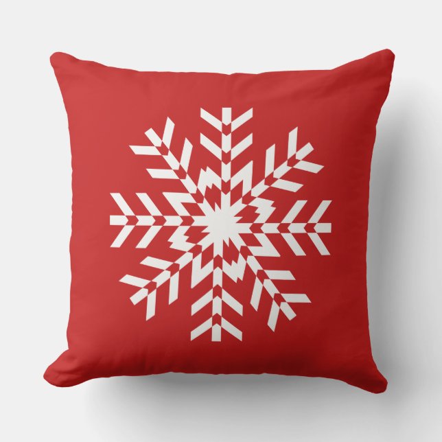 Simple Bright Red and White Christmas Snowflake Cushion (Front)