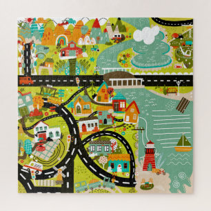 Simple Bright Town Boho Illustration Jigsaw Puzzle