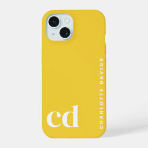 Simple Bright Yellow Monogram iPhone 15 Case