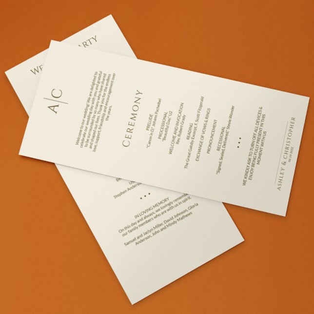 Simple Bronze & Gold Monogram Wedding Ceremony Programme (Creator Uploaded)