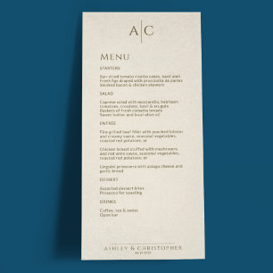 Simple Bronze & Gold Monogram Wedding Reception Menu