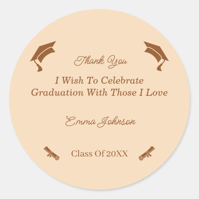 Simple Brown And Beige Customised Graduation Classic Round Sticker (Front)