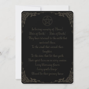 Simple Brown and Black Pagan Funeral  Invitation