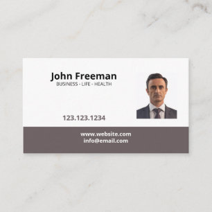 Simple Brown and White Photo Insurance Agent Business Card