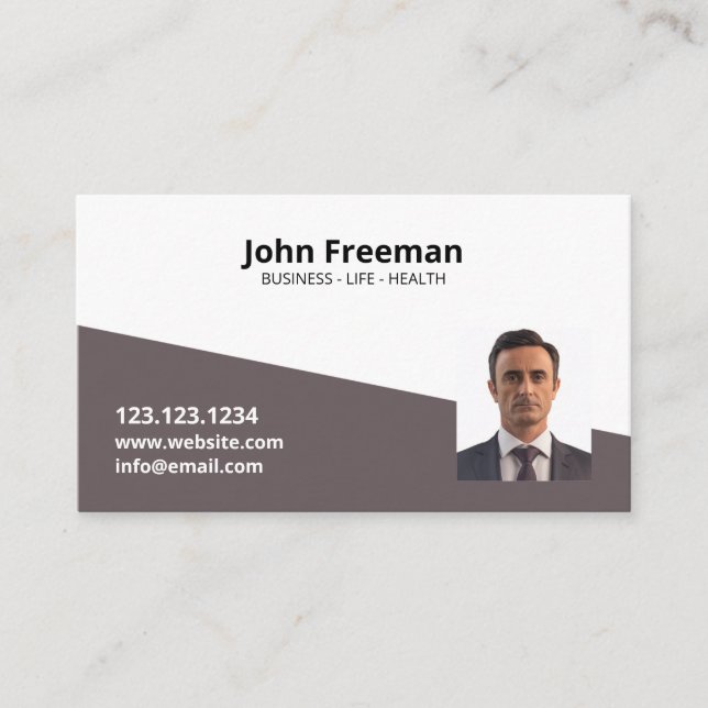 Simple Brown and White Photo Template Insurance Business Card (Front)