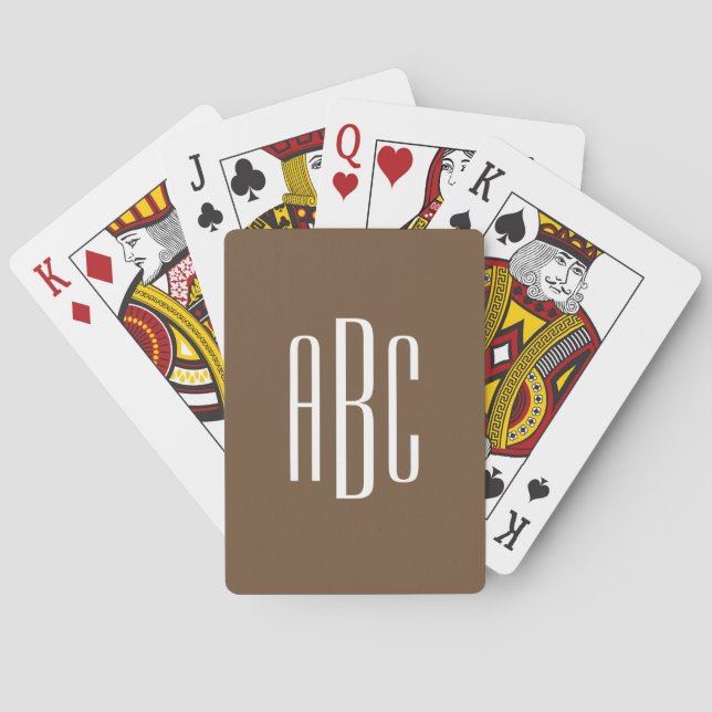 Simple Brown and White Three Letter Monogram Playing Cards (Back)