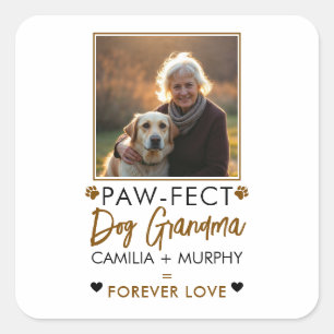 Simple Brown & Black Text Dog Grandma Photo Square Sticker