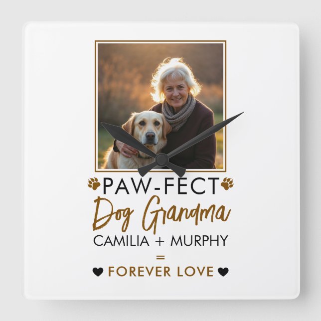 Simple Brown & Black Text Dog Grandma Photo Square Wall Clock (Front)