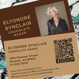 Simple Brown Chocolate Maker Photo Social QR Code  Business Card