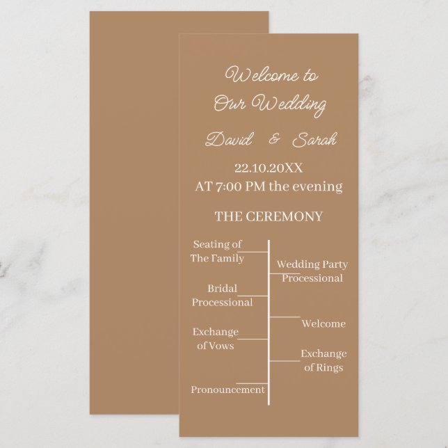 Simple Brown Customised Wedding Program (Front/Back)