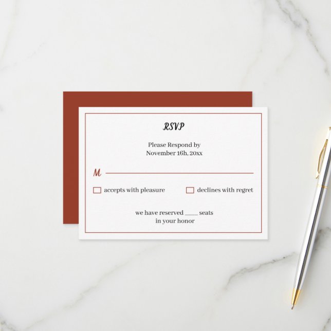 Simple Brown Customised Wedding  RSVP Card (Front/Back In Situ)