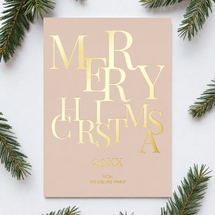 Simple Brown Elegant Minimalist Merry Christmas Foil Holiday Card