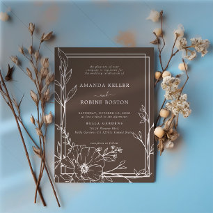 Simple Brown Flower Elegant Modern Wedding Invitation