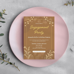 Simple Brown Gold Engagement Party Invitation
