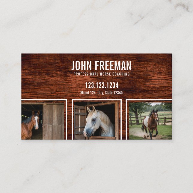 Simple Brown Horse Photos Stable and Equine Business Card (Front)