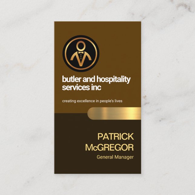 Simple Brown Layers Gold Stripe Butler Business Card (Front)