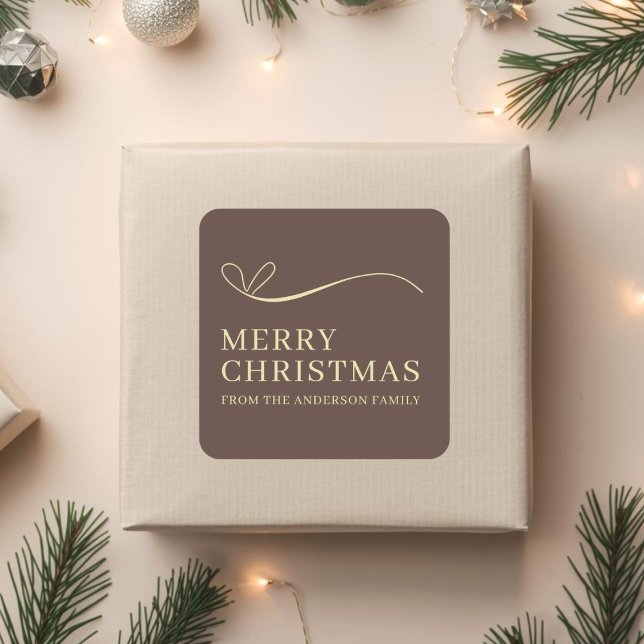Simple brown modern Merry Christmas  Square Sticker (Creator Uploaded)