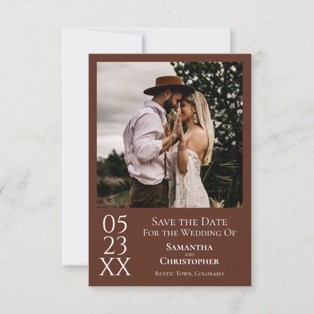 Simple Brown Modern Minimal Photo Wedding Save The Date (Front)