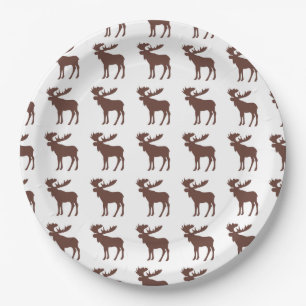 Simple brown moose pattern paper plates