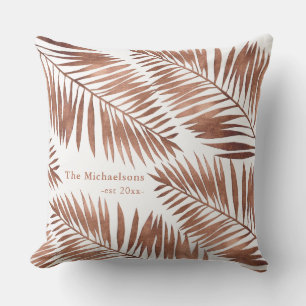 Simple Brown Palms on White Cushion
