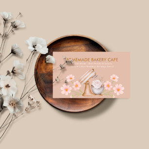Simple Brown Pastry Floral Cake Bakery Business Card