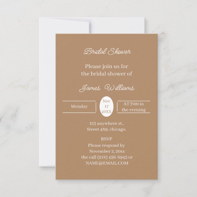 Simple Brown Personalised Bridal Shower Invitation (Front)