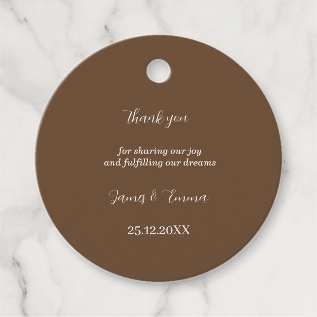 Simple Brown Personalised Wedding Favour Tags (Front)