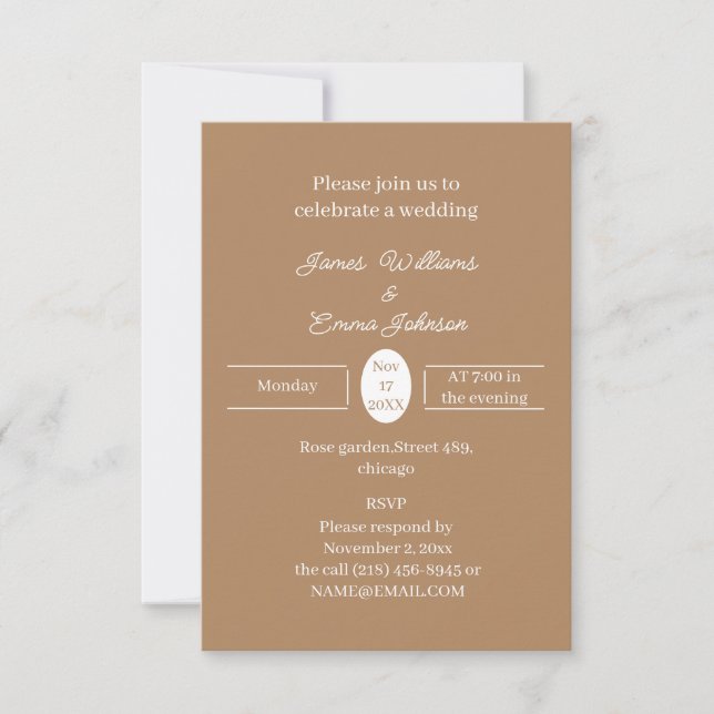 Simple Brown Personalised Wedding Invitation (Front)