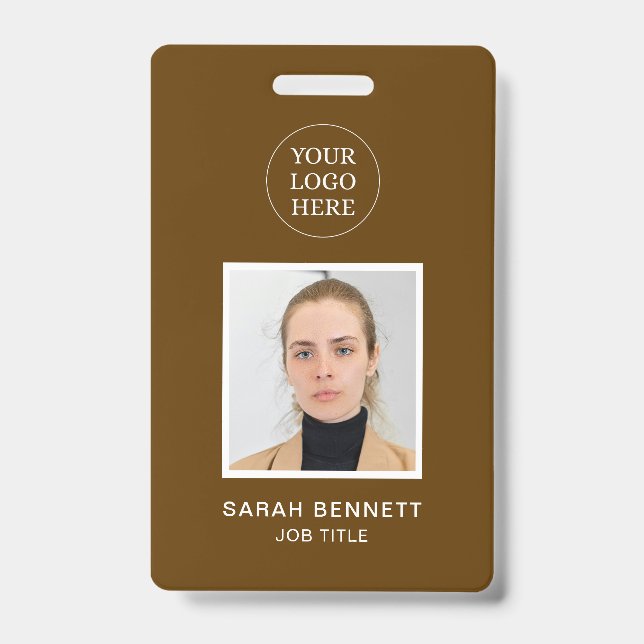 Simple Brown Professional Employee Office Photo ID Badge (Front)