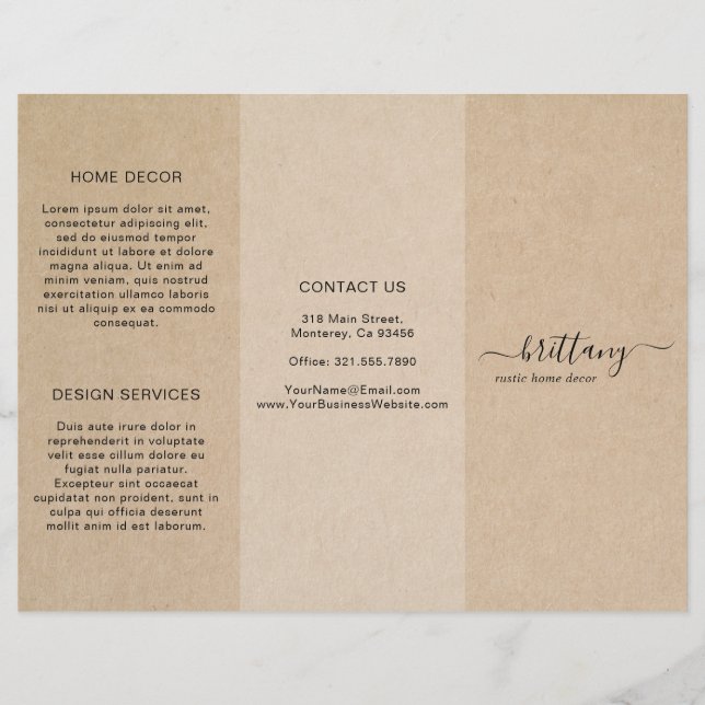 Simple Brown Rustic Business Trifold Brochure (Front)