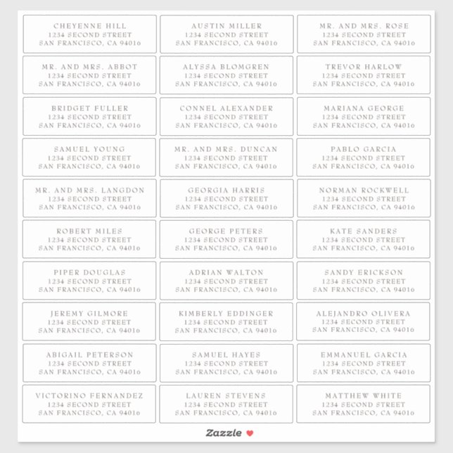 Simple Brown Serif Wedding Guest Address Labels (Sheet)