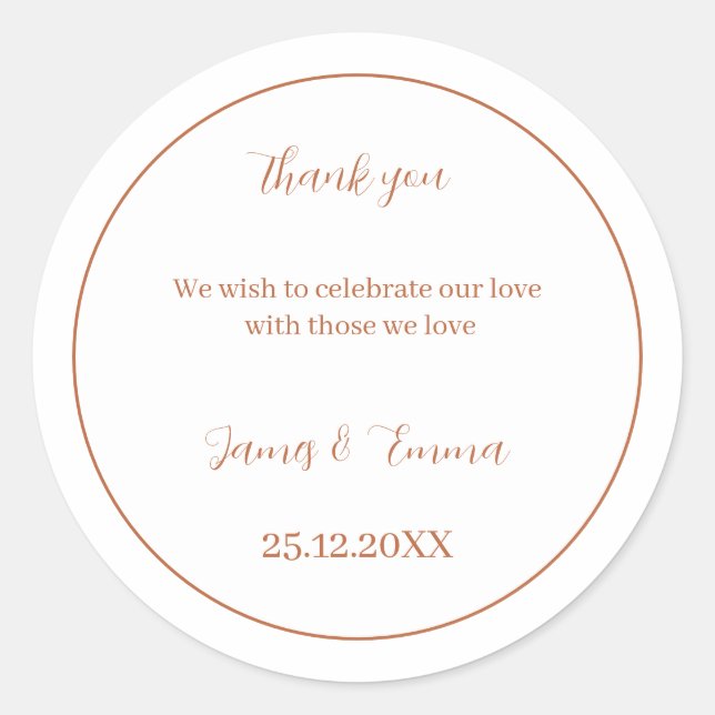 Simple Brown Wedding  Classic Round Sticker (Front)