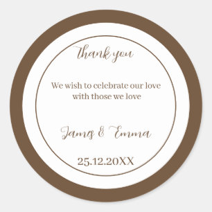 Simple Brown Wedding  Classic Round Sticker