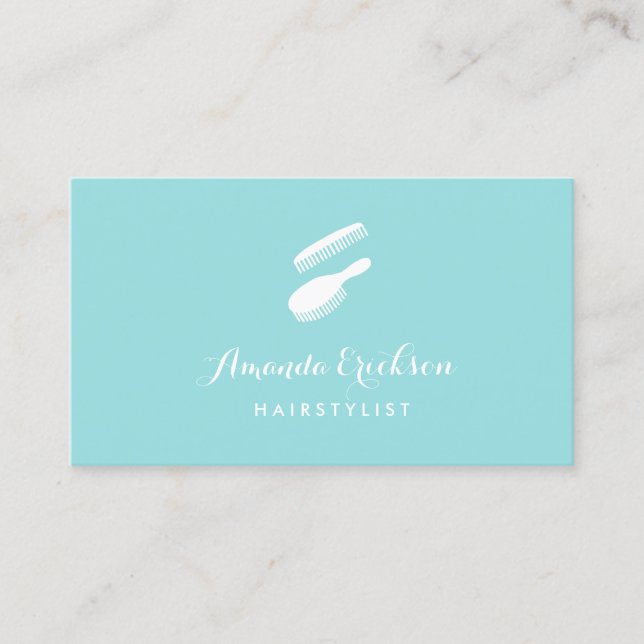 Simple Brush and Comb Custom Colour Hairstylist Business Card (Front)