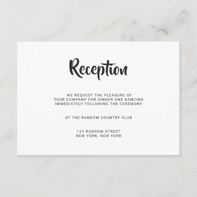 Simple Brush Calligraphy Wedding Reception Card (Front)