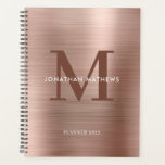 Simple Brushed Metallic Rose Gold Classic Monogram Planner<br><div class="desc">Simple Brushed Metallic Rose Gold Classic Monogram Planner</div>