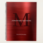 Simple Brushed Metallic Ruby Red Classic Monogram Planner<br><div class="desc">Simple Brushed Metallic Ruby Red Classic Monogram Planner</div>