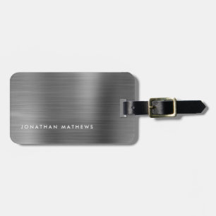 Simple Brushed Metallic Silver Grey Luggage Tag