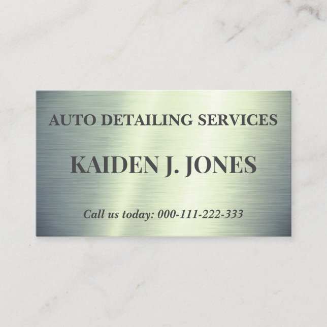 Simple Brushed Steel Green Car Detailing Service Business Card (Front)
