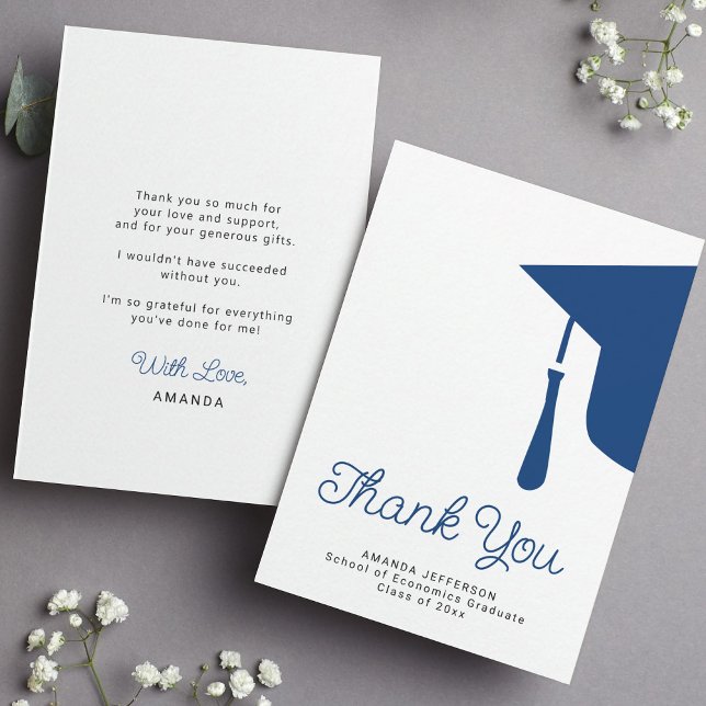 Simple budget graduation personalised thank you card (This is a MINI SIZE card. Available in bigger sizes)