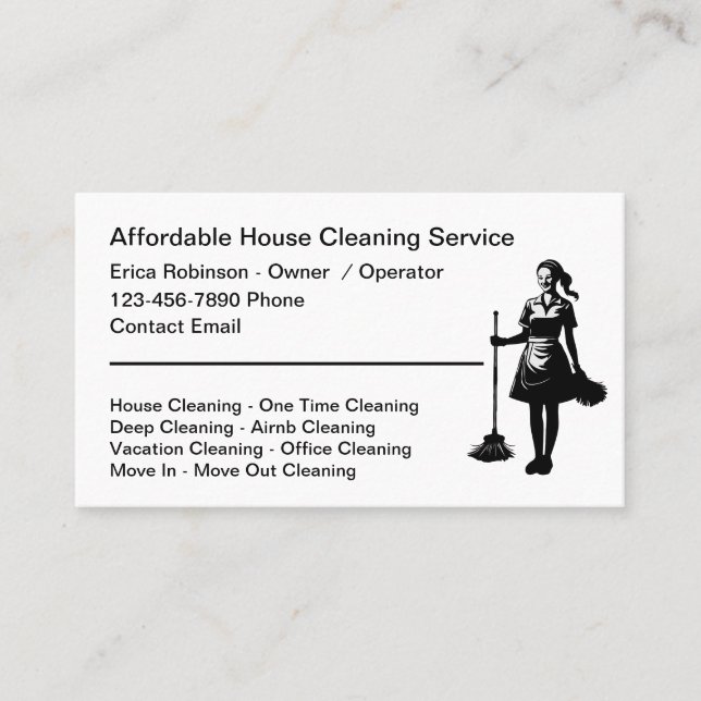 Simple Budget House Cleaning Business Cards (Front)