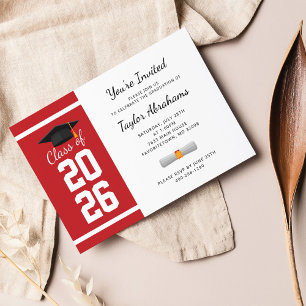 Simple Budget Red White Graduation Invitation