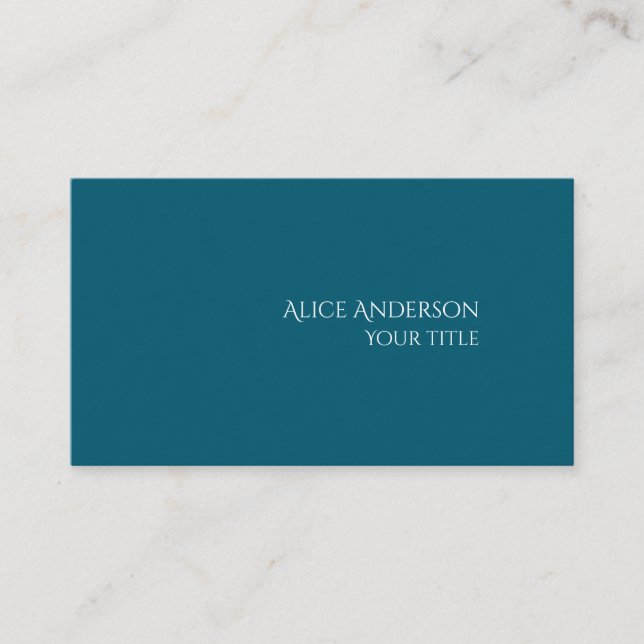 Simple Budget Solid Colour Modern Elegant Teal  Business Card (Front)