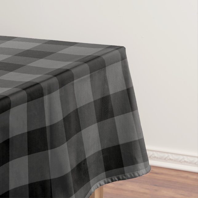 Simple Buffalo Plaid Grey & Black Pattern Rustic Tablecloth (In Situ)