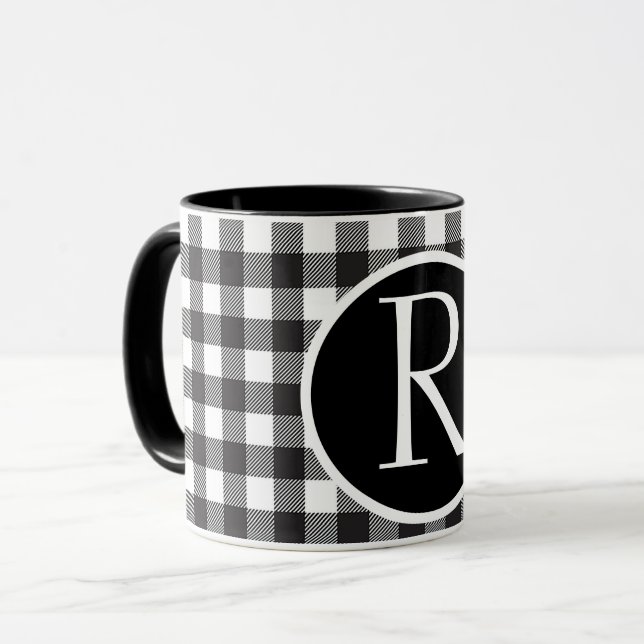SImple buffalo plaid monogram Mug (Front Left)