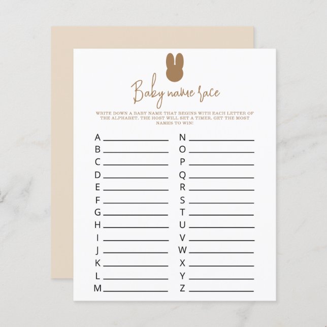 Simple bunny Baby name race game (Front/Back)