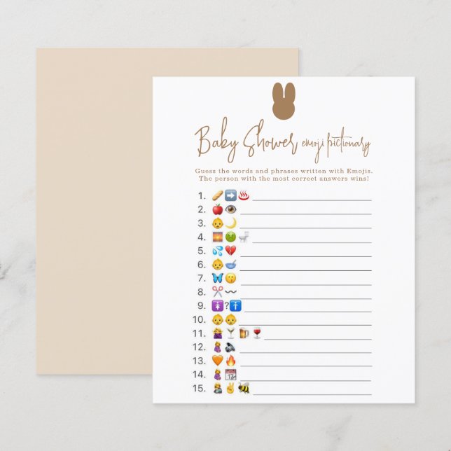Simple bunny Emoji picture game baby shower (Front/Back)